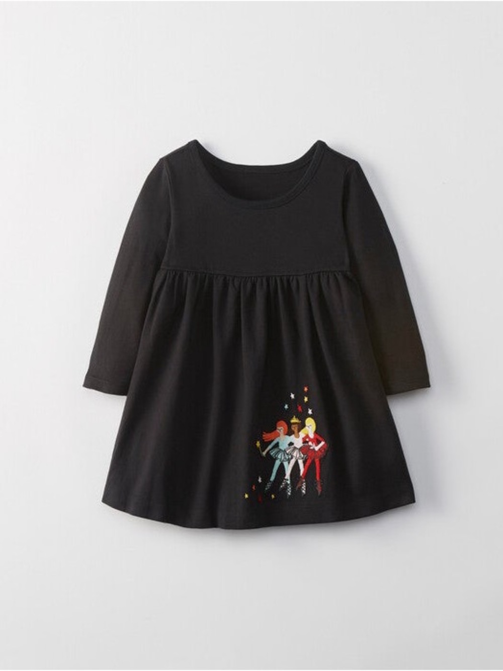 Hanna Andersson Black Long-Sleeve Dress with Colorful Dancers